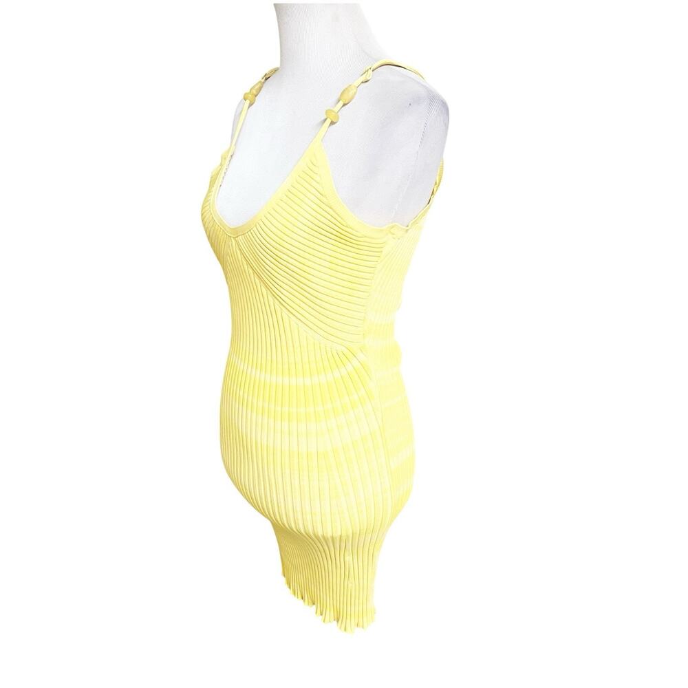 House Of Harlow 1960 Stretch Bodycon Midi Dress Yellow Beaded Shoulder Large - Picture 5 of 12